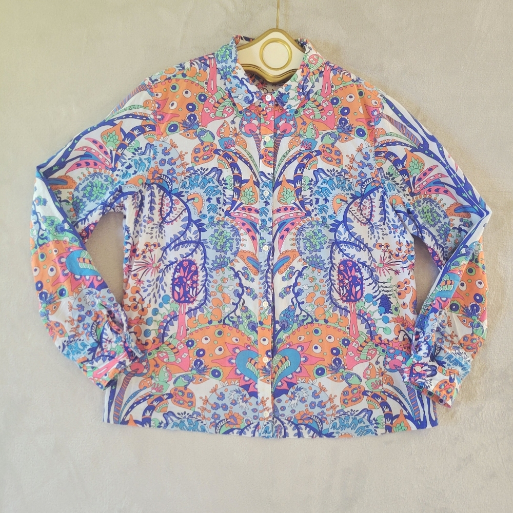 J. McLaughlin Women's Multi Color Abstract Floral Button Up Shirt XL